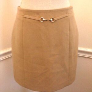 H&M Camel Pencil Mini Skirt with Gold Buckle Accent (Lined)